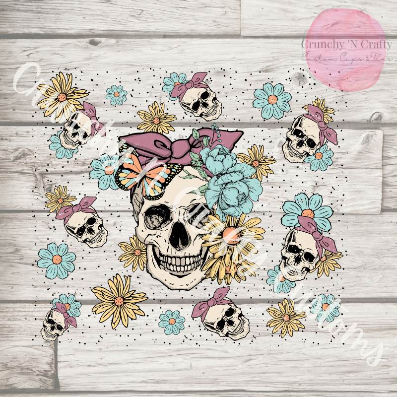 Skulls and flowers tumbler cup