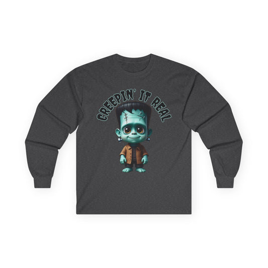 Creepin’ It Real Frankenstein Long Sleeve Shirt – Cute Funny Halloween Graphic Tee