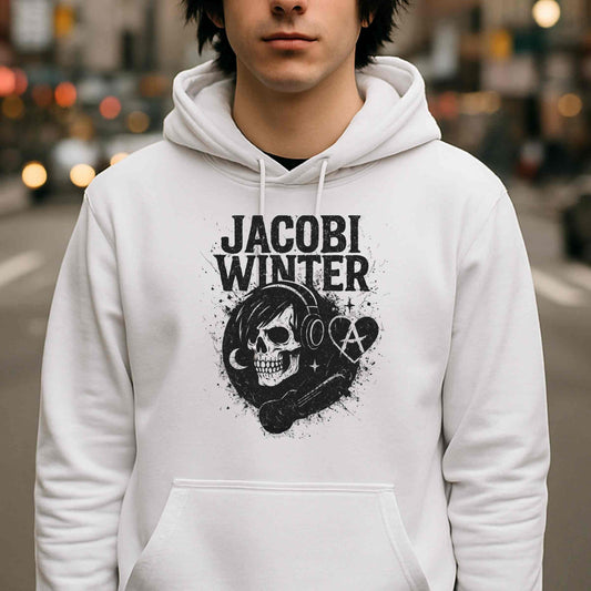 Jacobi Winter Logo Hoodie  Official Band Merch Unisex Sweatshirt in White & Grey with Free Shipping