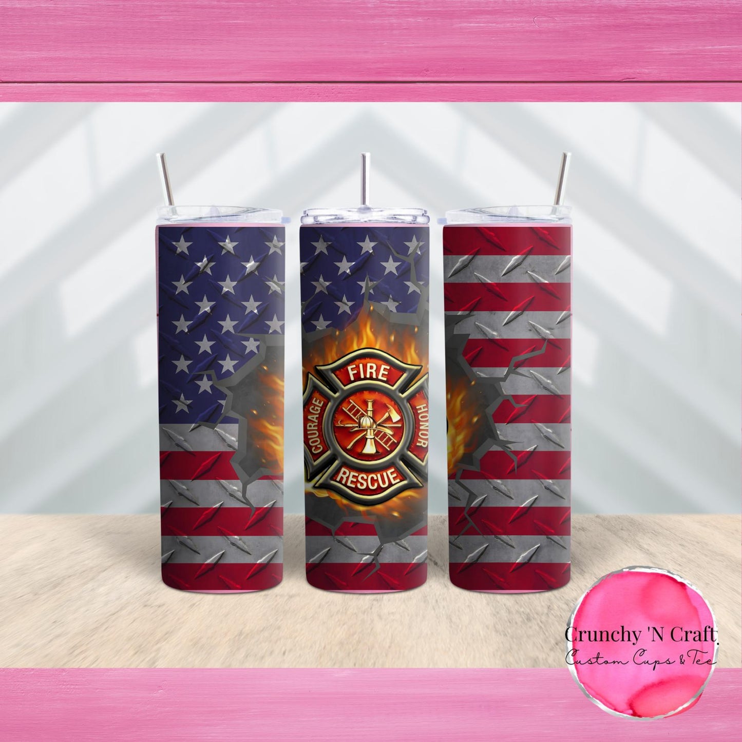 Firefighter American Flag Life 20 ounce tumbler cup