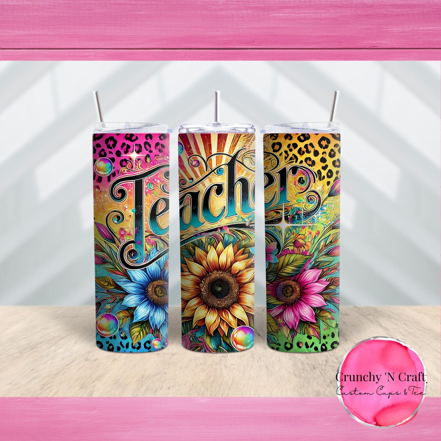 Teacher Sunflower Leopard Life 20 ounce tumbler cup