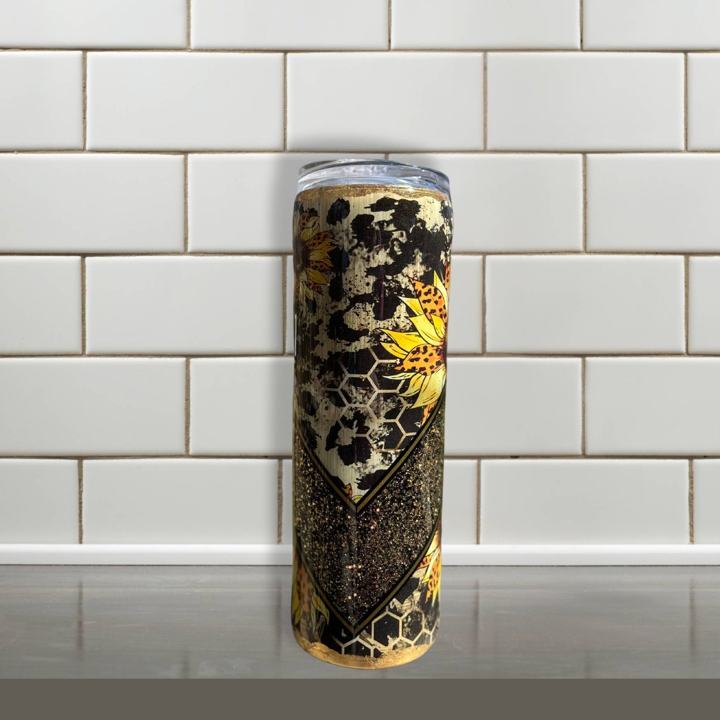 V split 30 ounce Leopard sunflower tumbler