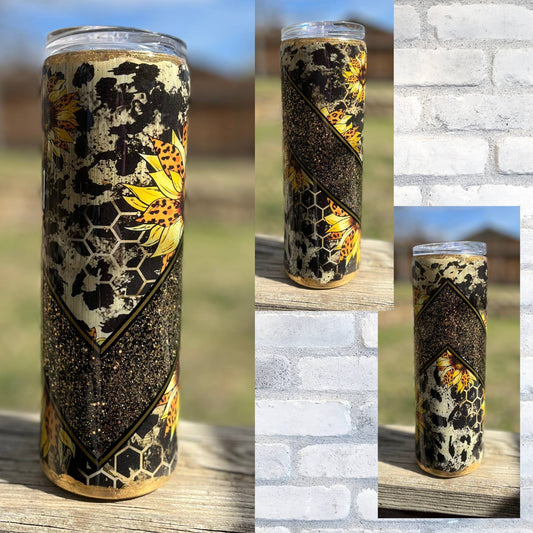 V split 30 ounce Leopard sunflower tumbler