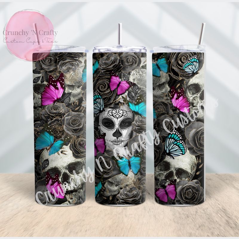 Sugar skull with butterflies 20-ounce cup/tumbler