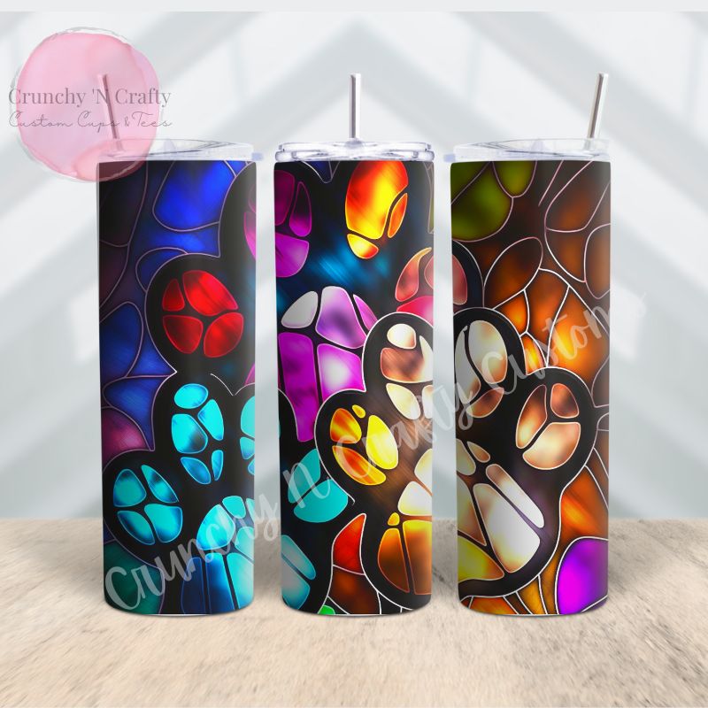 Paw Prints stained glass look 20-ounce tumbler/cup