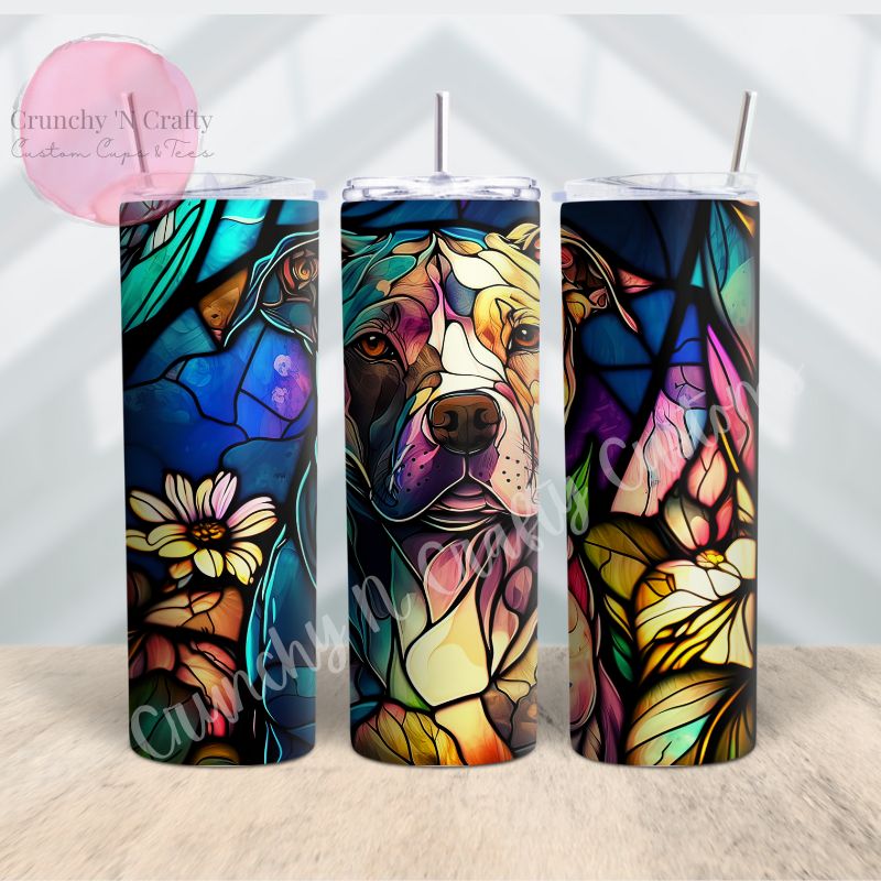 Pitbull/ Pittie stained glass look 20-ounce tumbler/cup