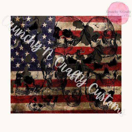 Distressed American flag with skulls 20-ounce tumbler/cup