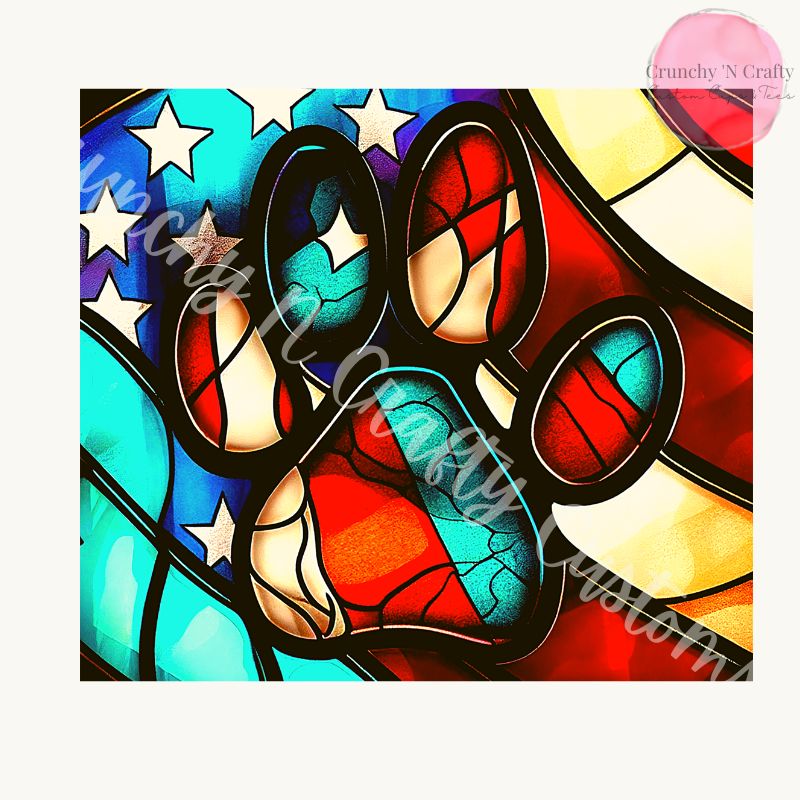 Paw Prints stained glass look patriotic flag 20-ounce tumbler/cup