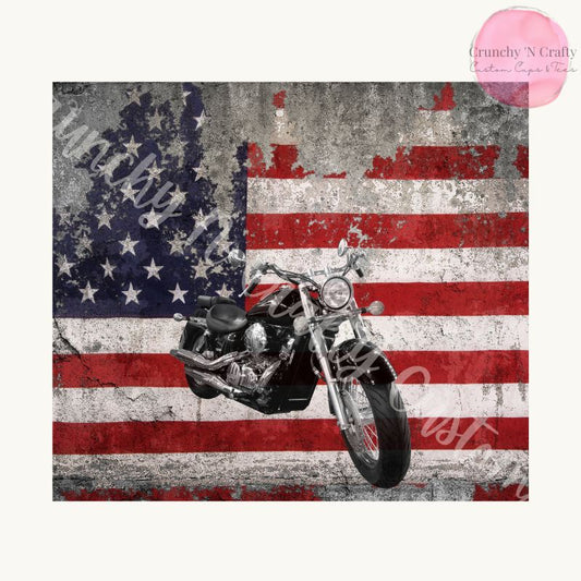 Distressed flag with motorcycle 20-ounce tumbler/cup