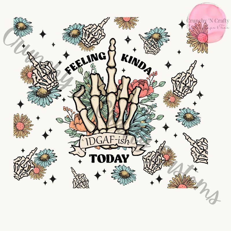 Retro feeling kinda IDGAF-ish skeleton middle finger with flowers 20-ounce tumbler/cup