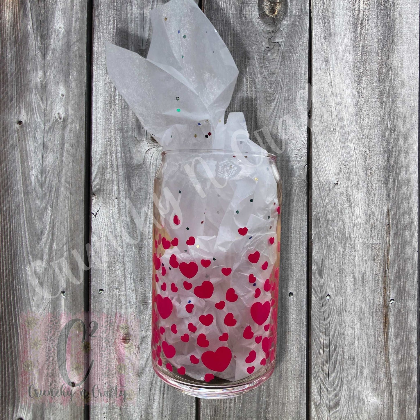 Scattered hearts libbey type beer can glass
