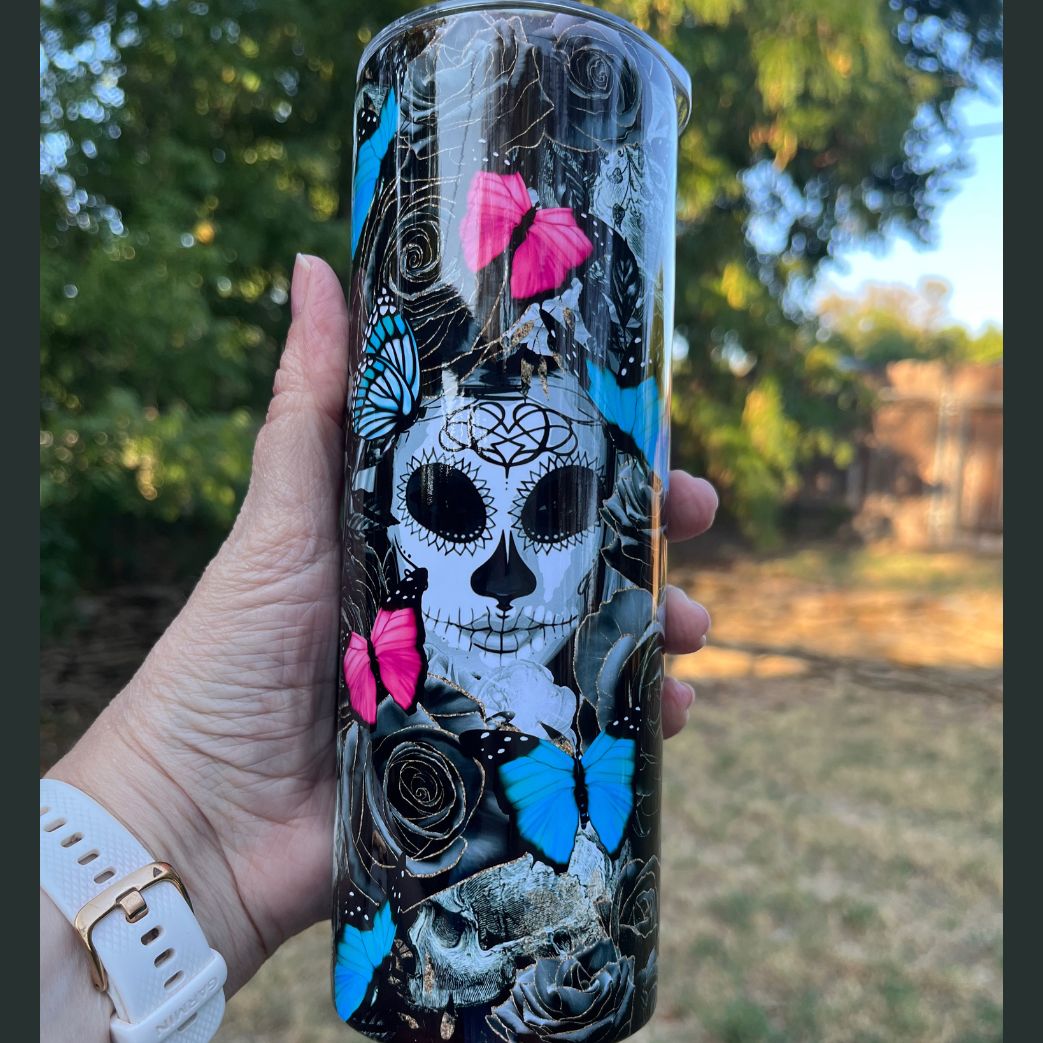 Sugar skull with butterflies 20-ounce cup/tumbler