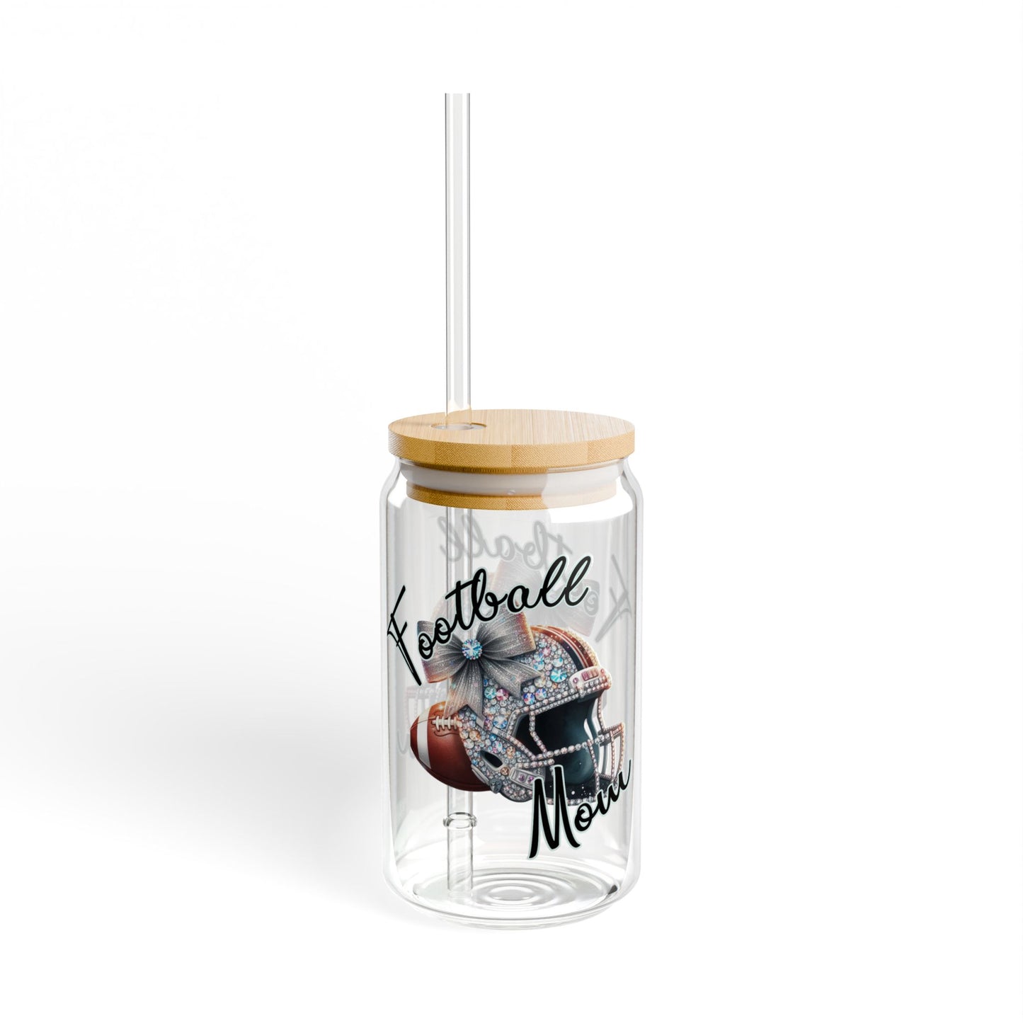 16oz Football Mom Sipper Glass with Straw — Clear Drink Tumbler for Game Days & Tailgates
