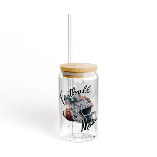 16oz Football Mom Sipper Glass with Straw — Clear Drink Tumbler for Game Days & Tailgates