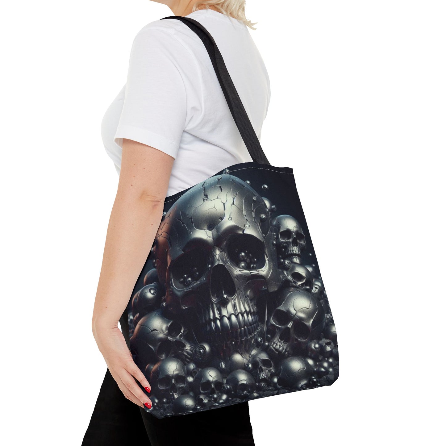 Metallic Skull Tote Bag 16x16 Dark Gothic Skull Aesthetic Carry-All