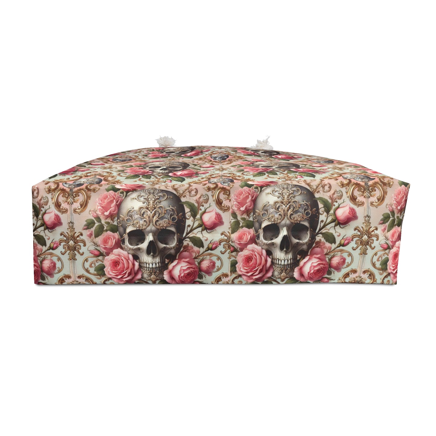 Gothic Skull & Roses Tote Bag | Vintage Floral Weekender Bag with Dark Romantic Vibe