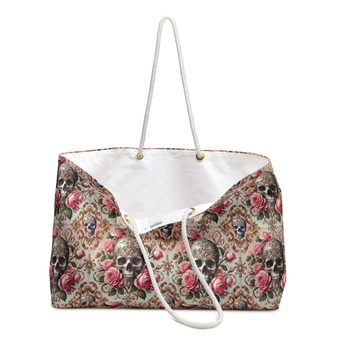 Gothic Skull & Roses Tote Bag | Vintage Floral Weekender Bag with Dark Romantic Vibe