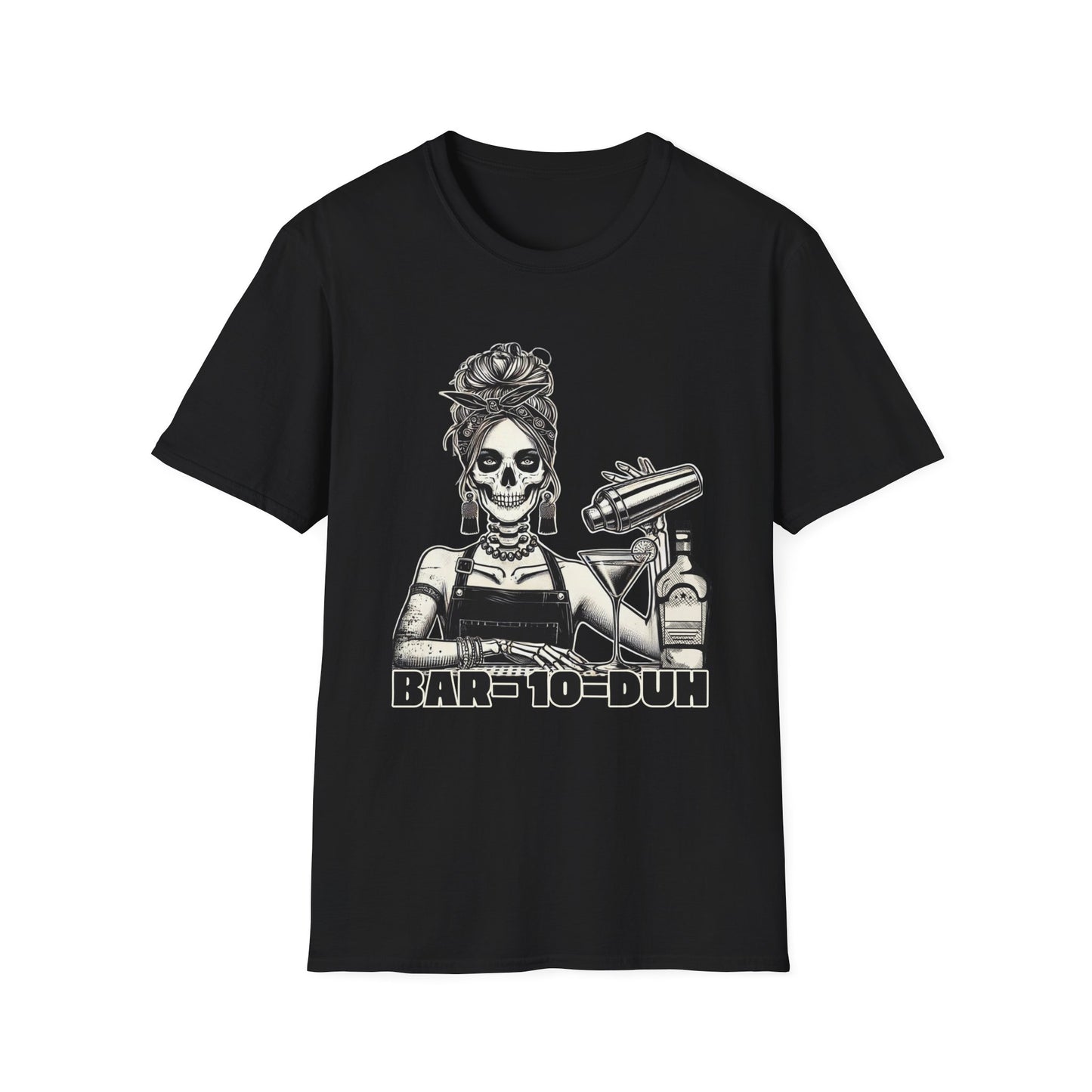 Bar-10-Duh Bartender Shirt | Funny Skeleton Bartender T-Shirt for Mixologists & Bar Lovers
