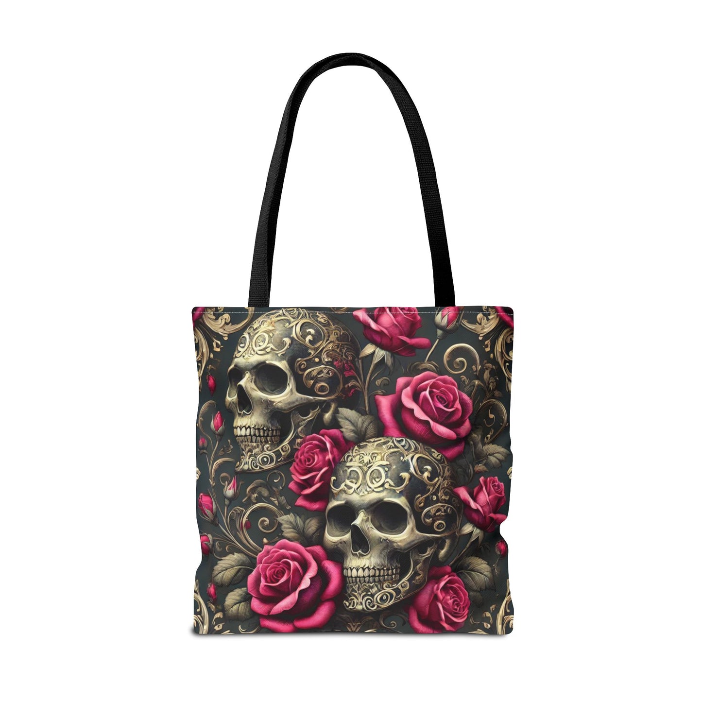 Gothic Skull & Roses Tote Bag | Dark Floral Aesthetic Tote in 13x13, 16x16 & 18x18 Sizes
