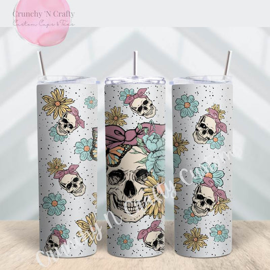 Skulls and flowers tumbler cup