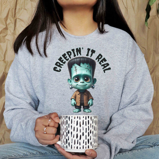 Creepin’ It Real Frankenstein Long Sleeve Shirt – Cute Funny Halloween Graphic Tee