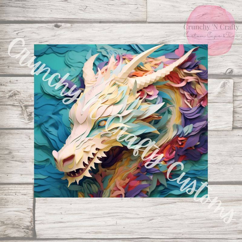 3D Dragon with flowers and Turquoise background
