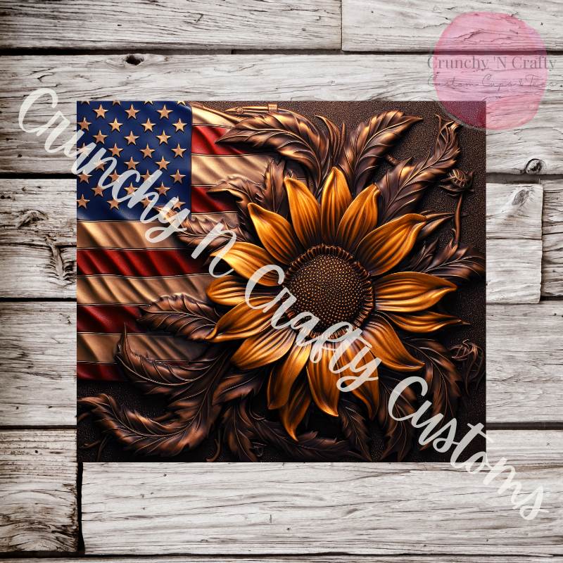 Flag and sunflowers 3D with wood grain tumbler cup