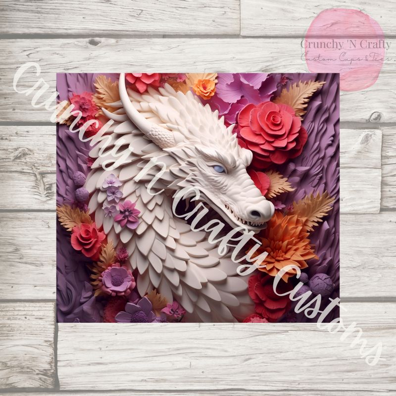 3D Dragon with flowers and Purple background