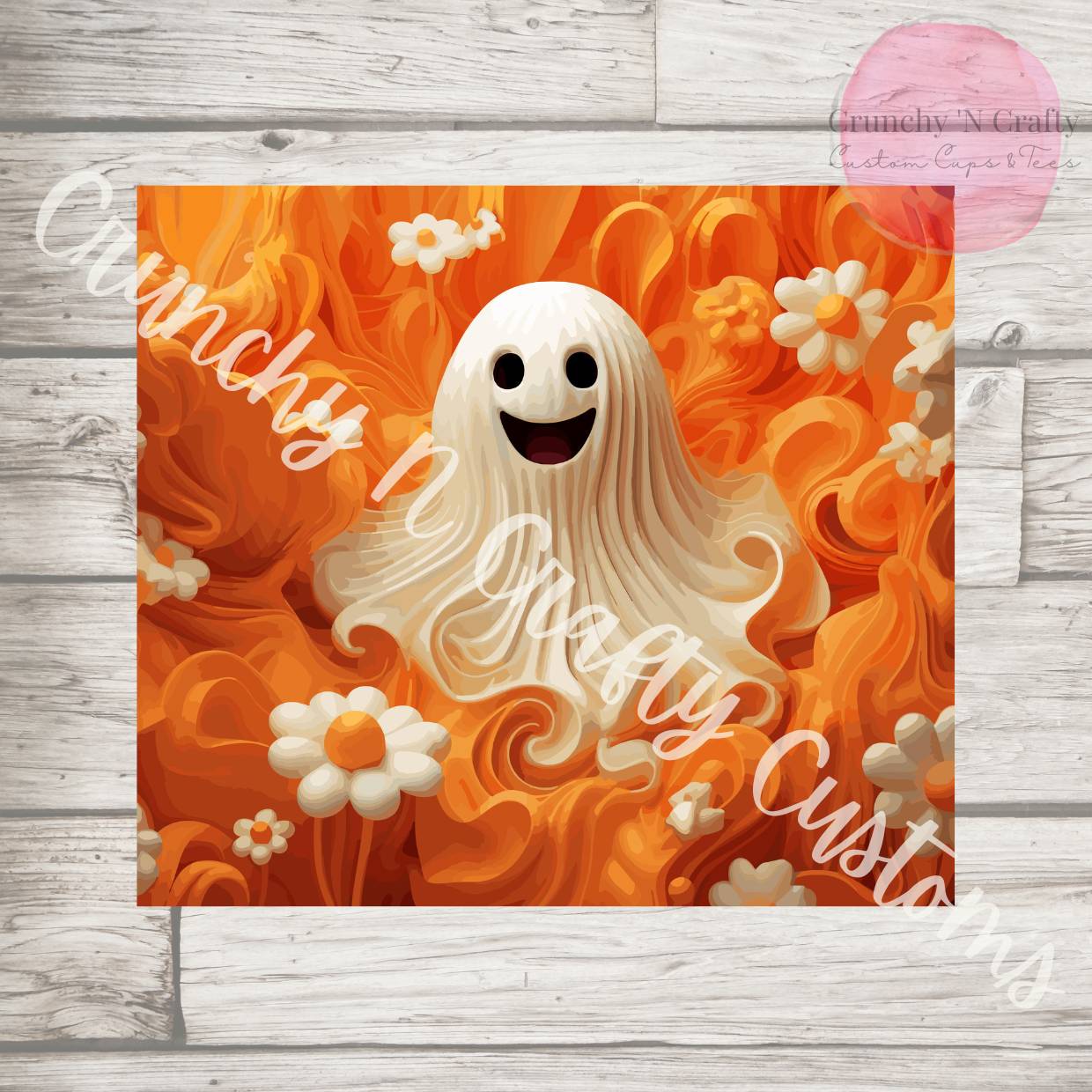 3D Cute ghost with flowers and orange background 20 ounce tumbler cup