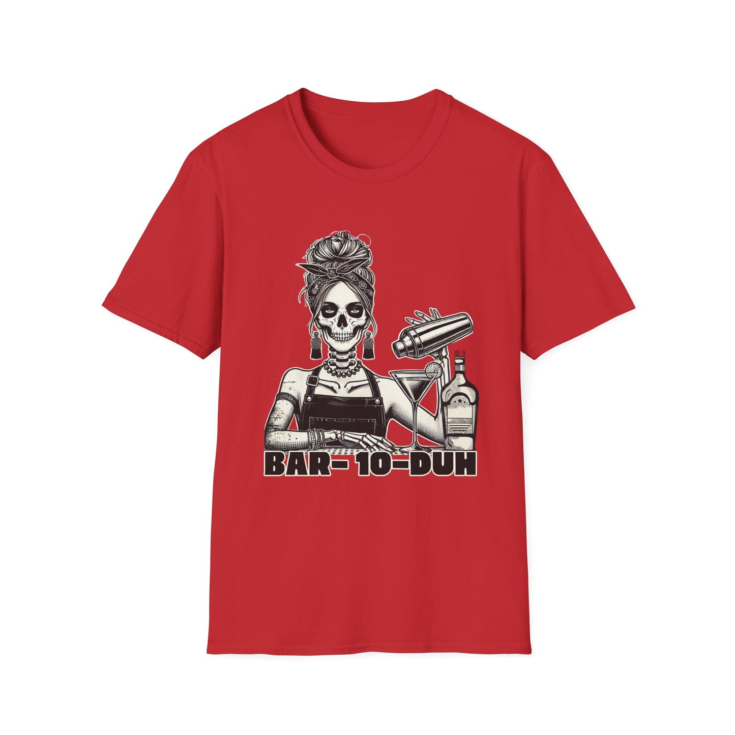 Bar-10-Duh Bartender Shirt | Funny Skeleton Bartender T-Shirt for Mixologists & Bar Lovers