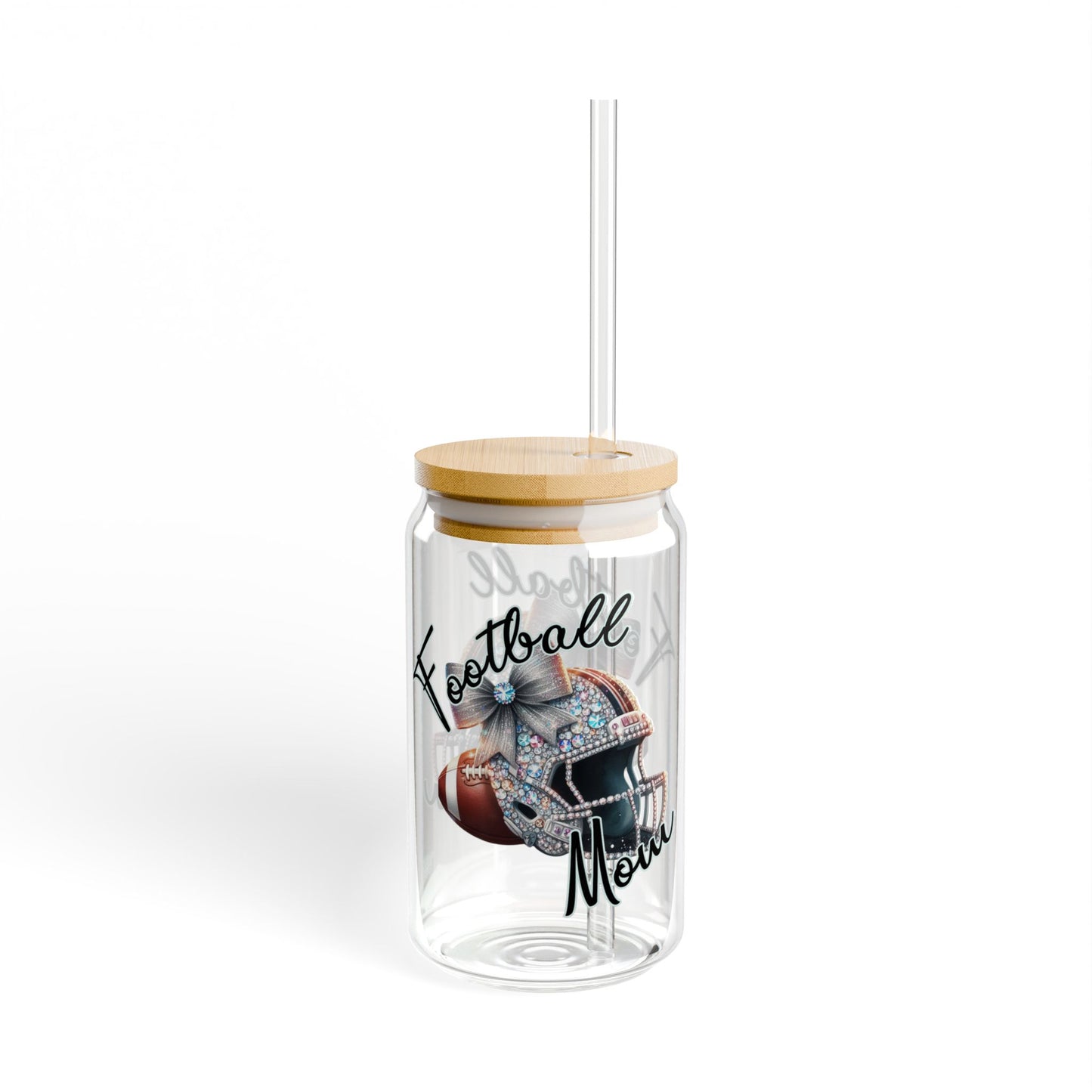 16oz Football Mom Sipper Glass with Straw — Clear Drink Tumbler for Game Days & Tailgates
