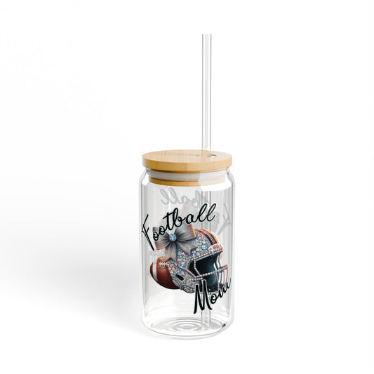 16oz Football Mom Sipper Glass with Straw — Clear Drink Tumbler for Game Days & Tailgates