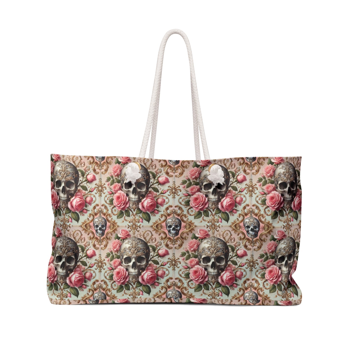 Gothic Skull & Roses Tote Bag | Vintage Floral Weekender Bag with Dark Romantic Vibe