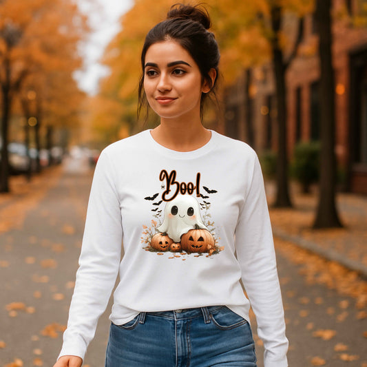 Halloween Ghost Long Sleeve Tee, cute Ghost Shirt, Boo shirt