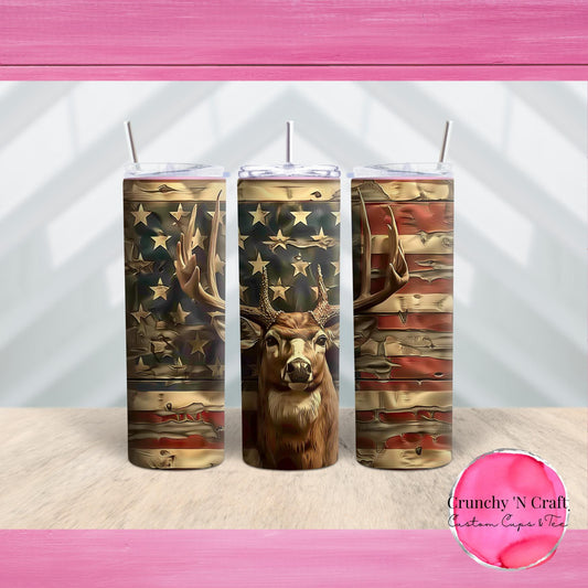 Deer American Flag 20 ounce tumbler cup