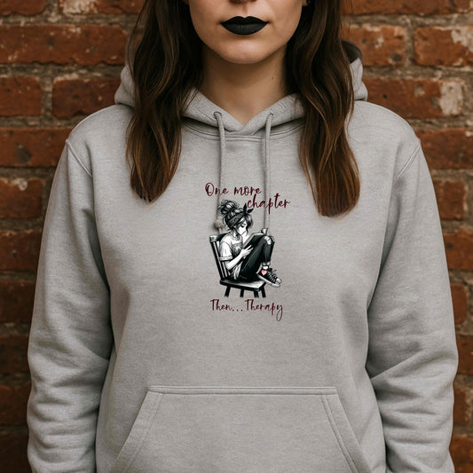 One More Chapter Then Therapy Hoodie – Book Lover Sweatshirt | Sarcastic Reading Gift | Cozy Mental Health Humor Hoodie