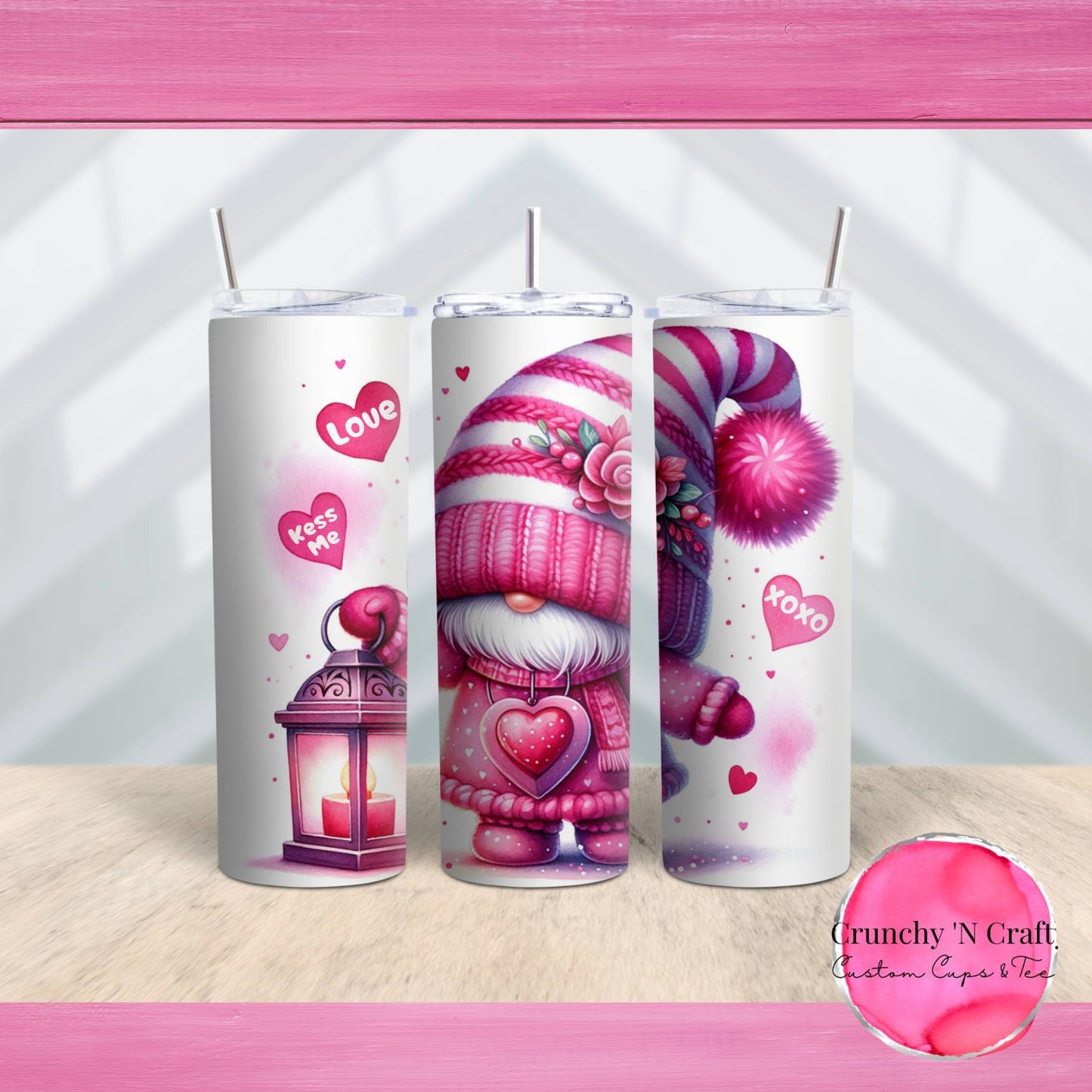 Cute Pink gnome Valentine 20 ounce tumbler