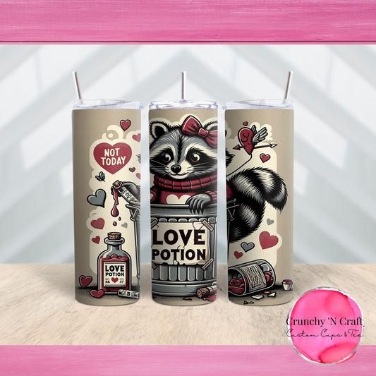 Raccoon in trash can Valentine 20 ounce tumbler