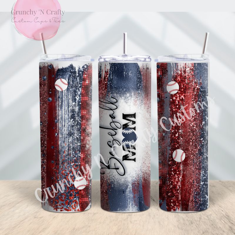 Baseball mom with patterned brushstrokes tumbler/cup