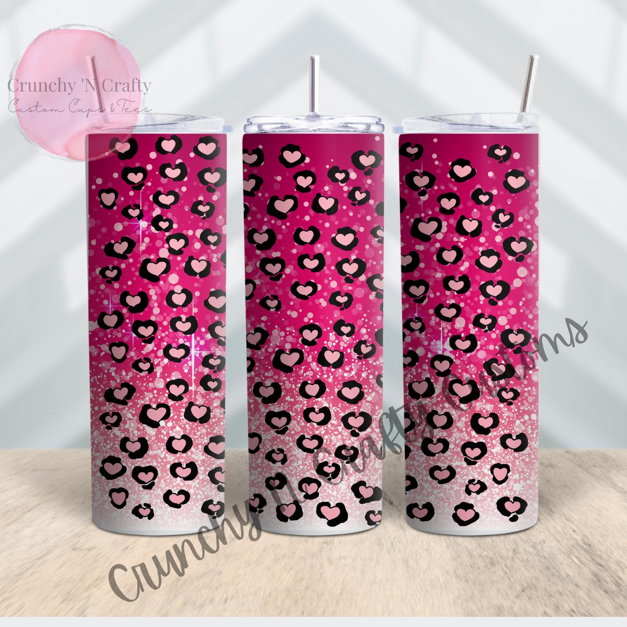 Pink leopard print heart shapes Valentines Day 20 ounce holiday tumbler