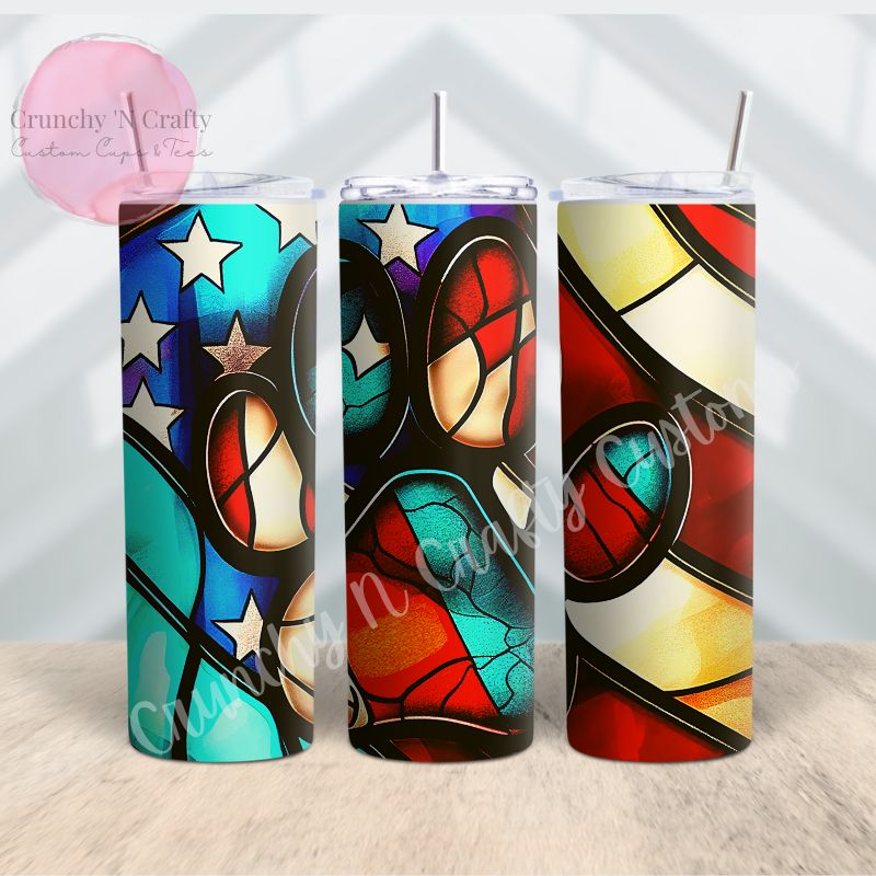 Paw Prints stained glass look patriotic flag 20-ounce tumbler/cup
