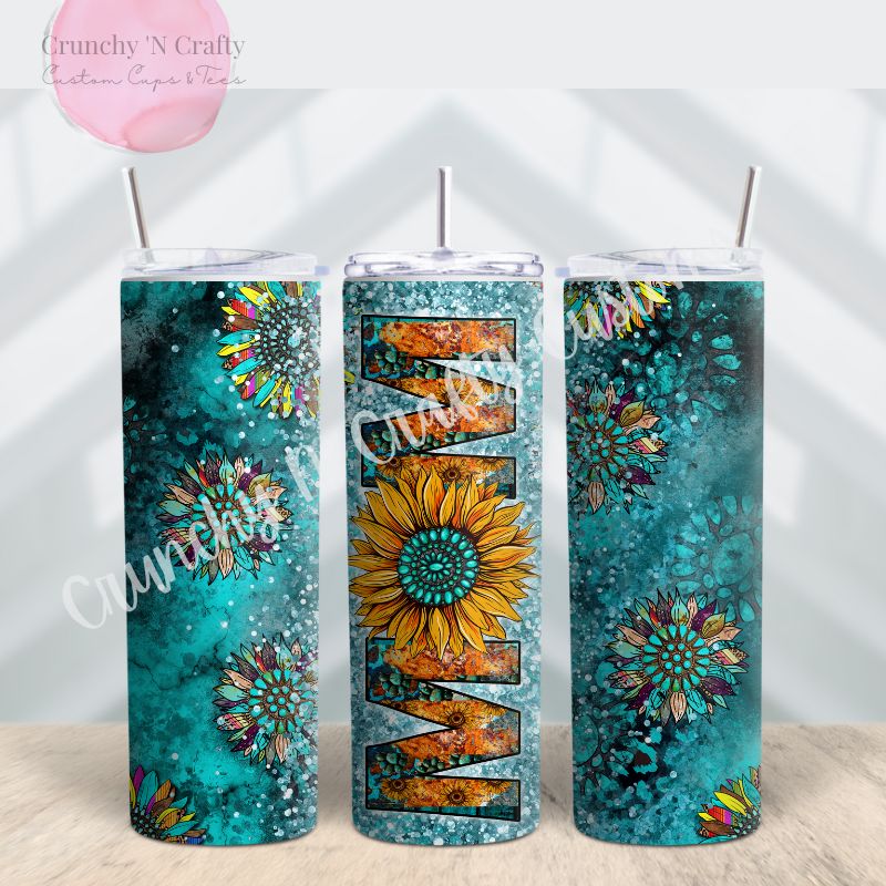 Turquoise with sunflowers Mom tumbler/cup