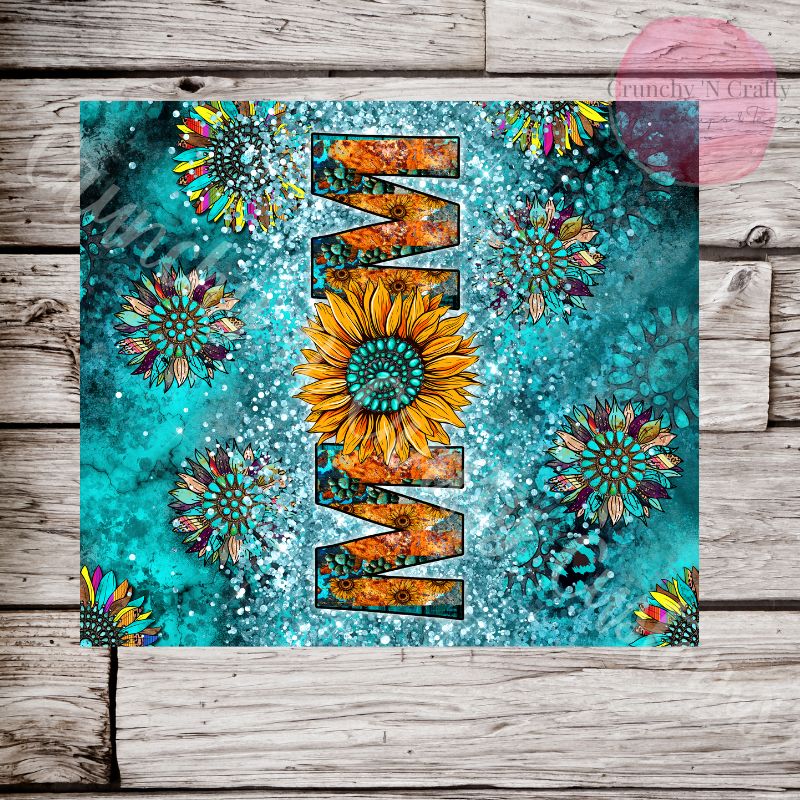 Turquoise with sunflowers Mom tumbler/cup