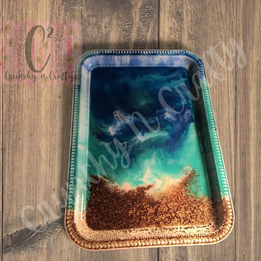 Custom Beach theme metal tray epoxy coated