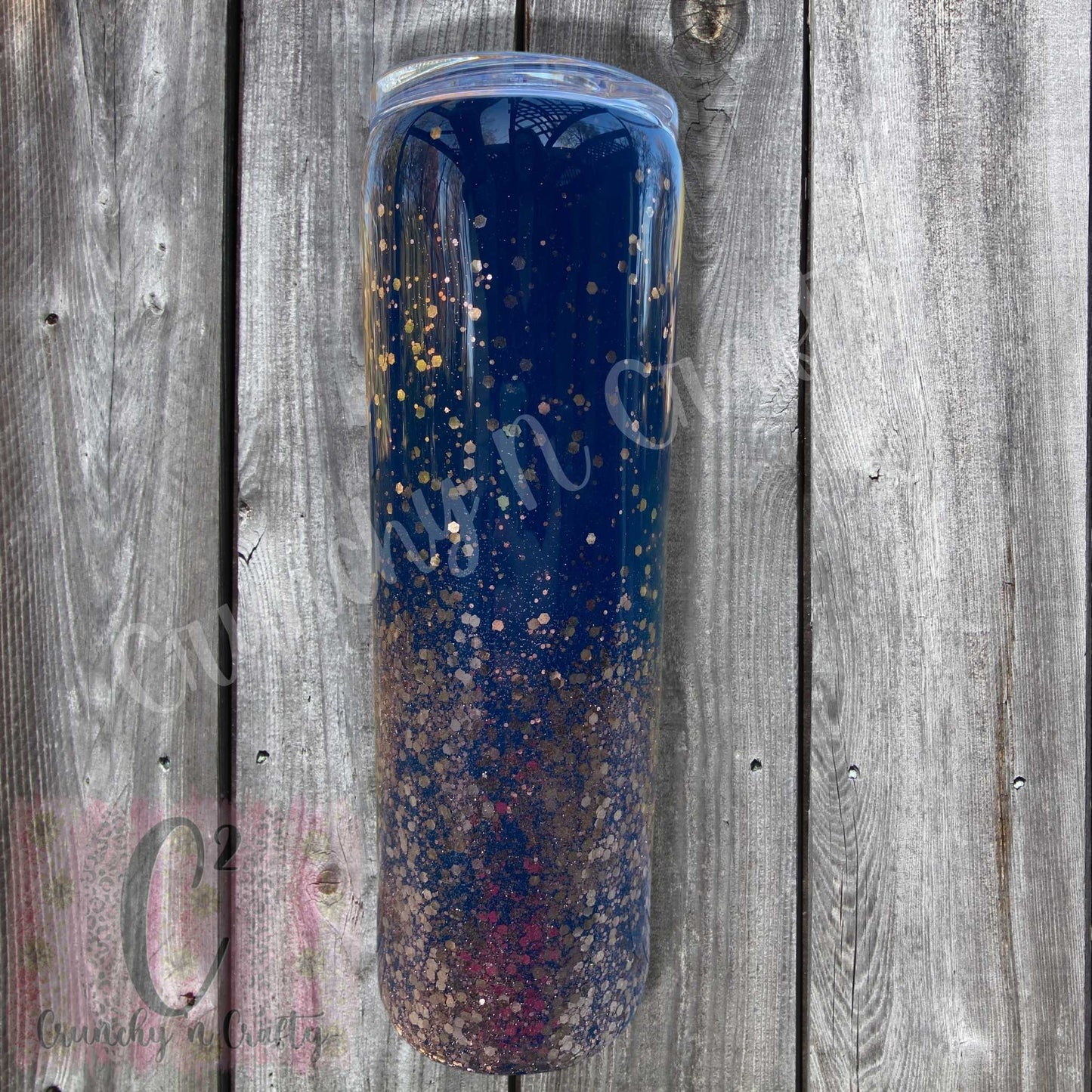 Blue and Rose Gold glitter customized tumbler