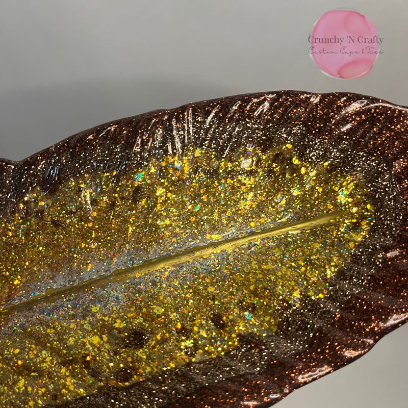 Feather trinket tray in brown and gold