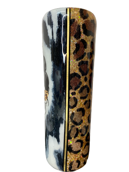 Mombie skull leopard print split tumbler 30 oz stainless double wall epoxy coated