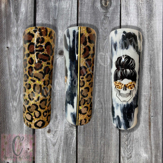 Mombie skull leopard print split tumbler 30 oz stainless double wall epoxy coated