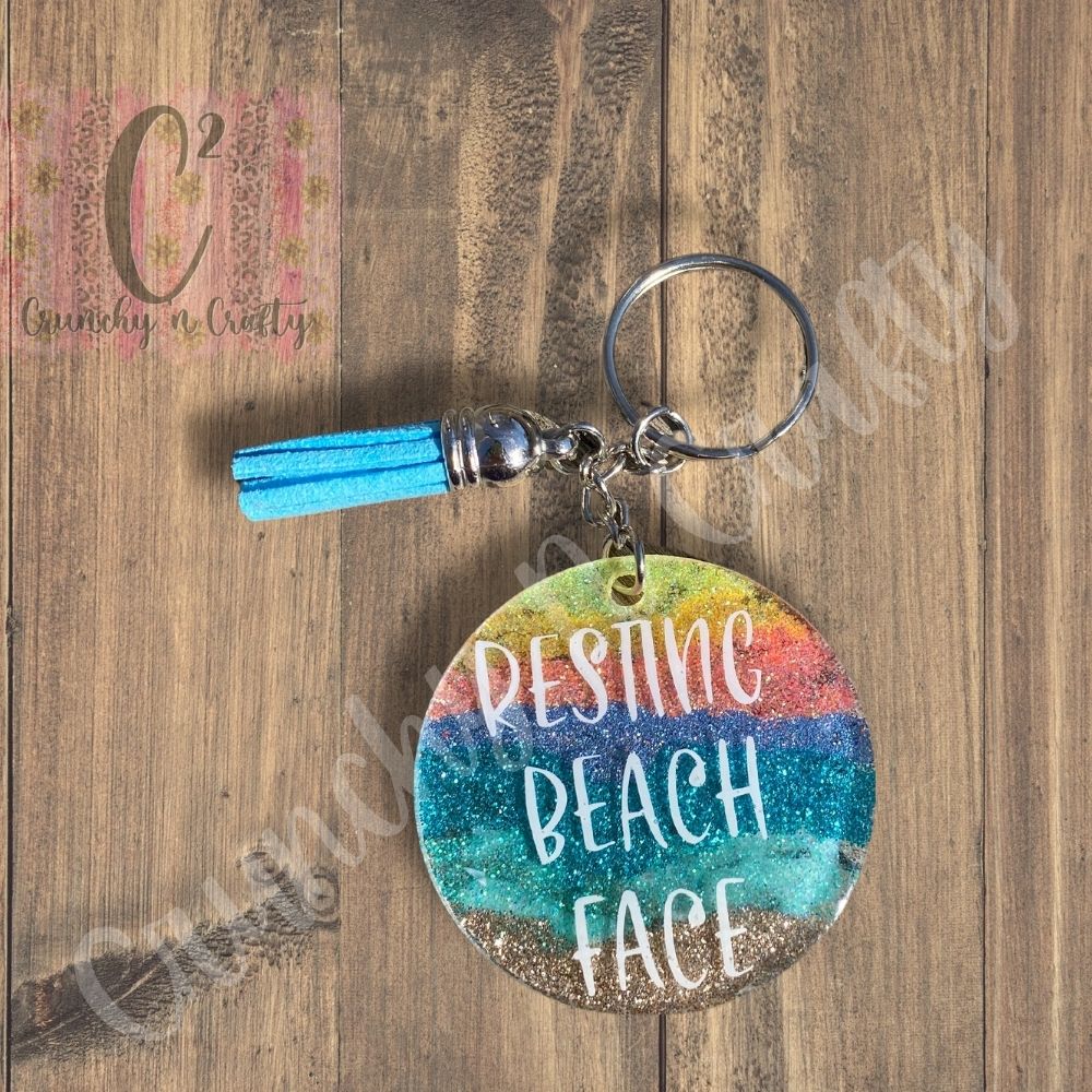Resting Beach Face Keychain with tassel