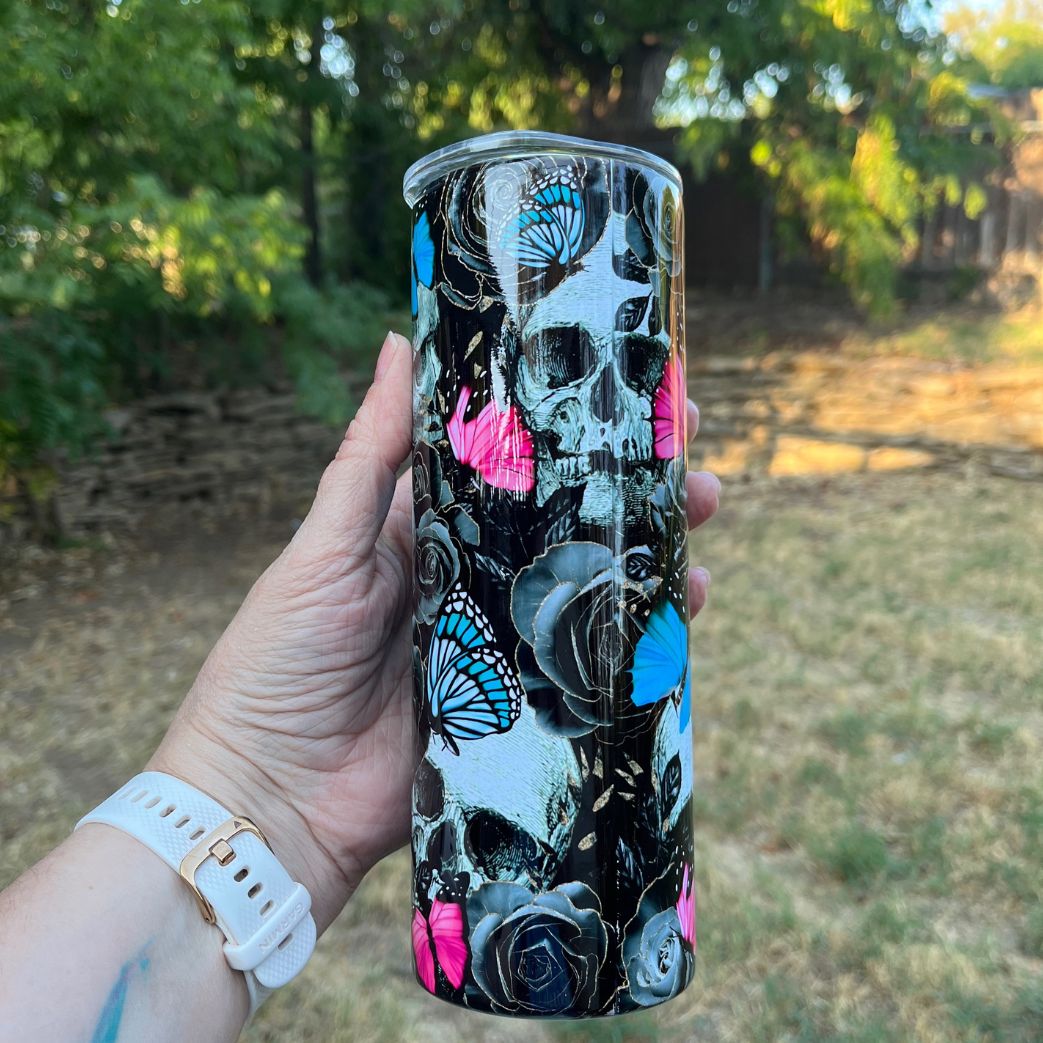 Sugar skull with butterflies 20-ounce cup/tumbler